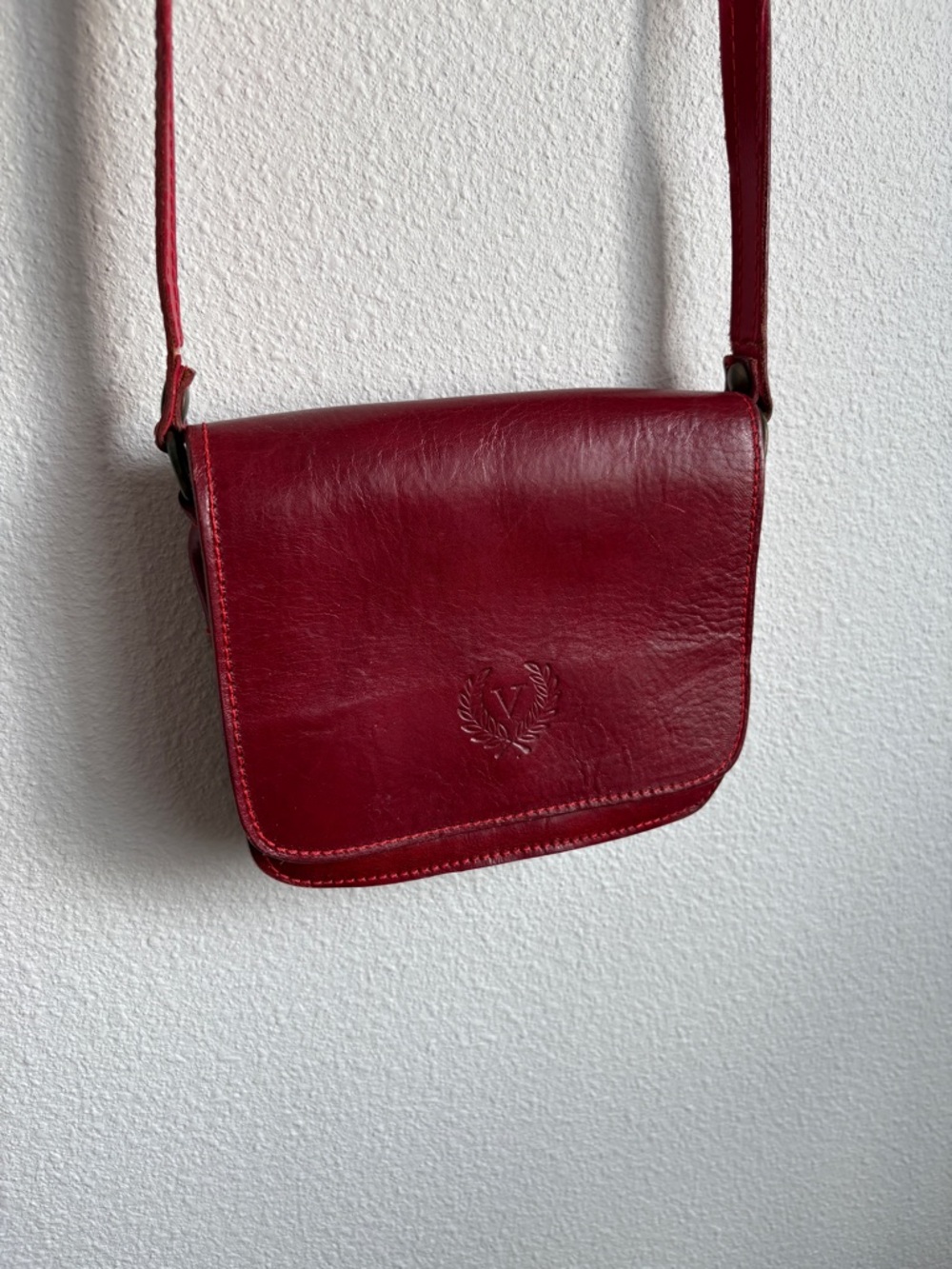 Vintage Red Italian Leather Mini Crossbody Bag